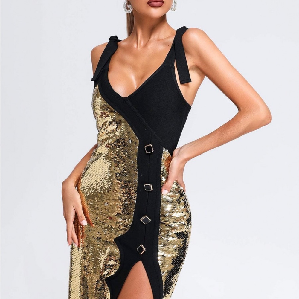 Gold Sequin Bandage Dress